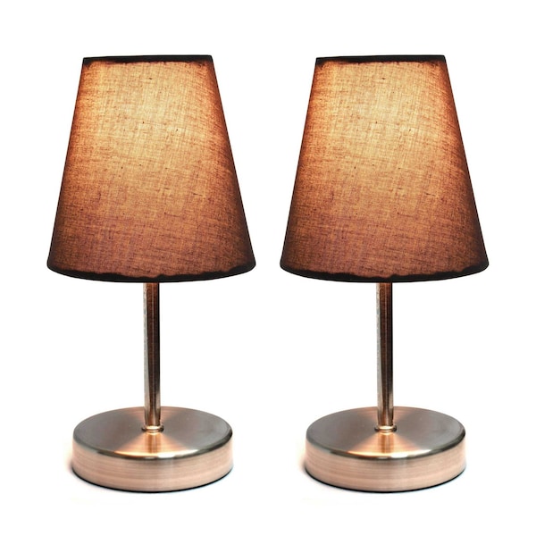 Sand Nickel Mini Basic Table Lamp With Fabric Shade, Brown, PK 2